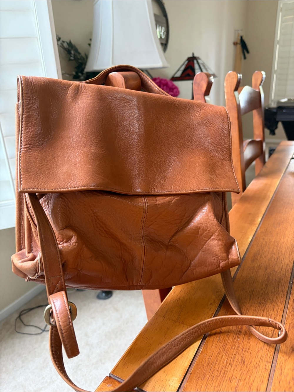 HOBO Cognac Leather Laptop Backpack